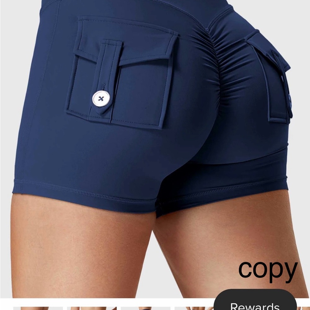 YEOREO Navy Ruched High-Waist Cargo Pocket Women’s Shorts